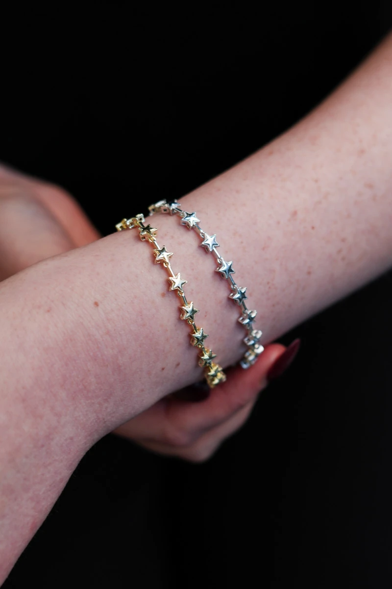Metal Yıldız Sıralı Tasarım Bileklik