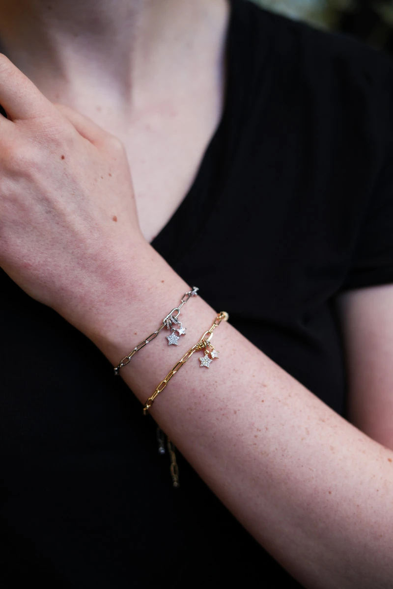 Taşlı Yıldız Sallantılı Zincir Bileklik