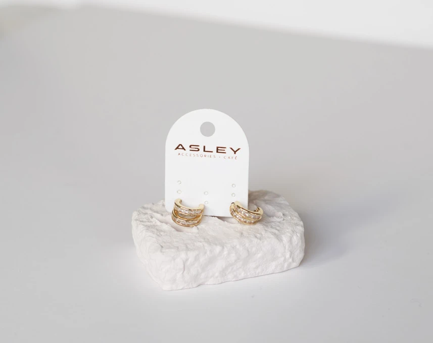 Kare Taş Sıralı İkili Görünüm Minimal Halka Küpe