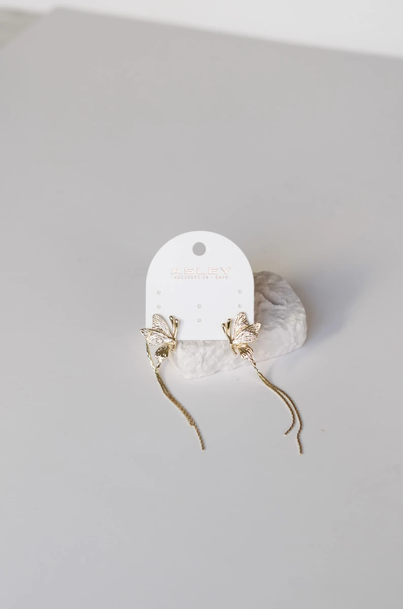 Kelebek Detaylı Zincir Tasarım Hayalet Küpe