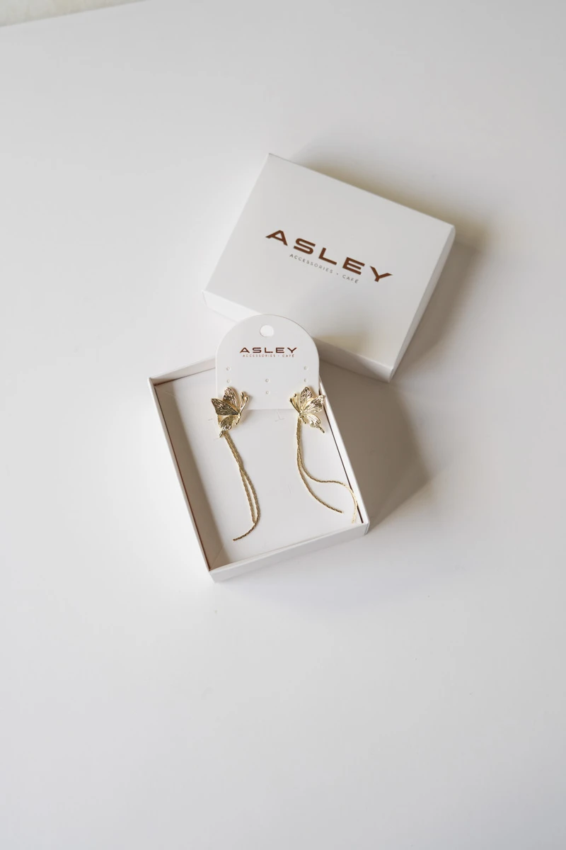 Kelebek Detaylı Zincir Tasarım Hayalet Küpe