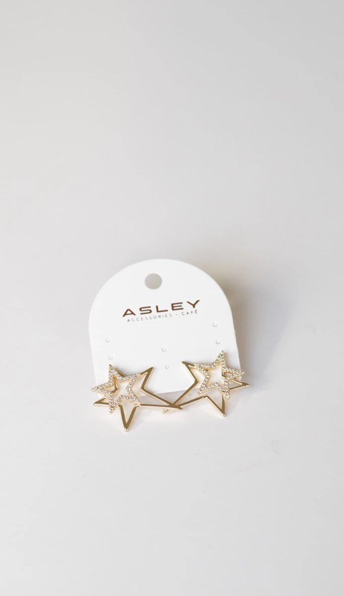 Taşlı ve Metal İkili Yıldız Tasarım Sabit Küpe