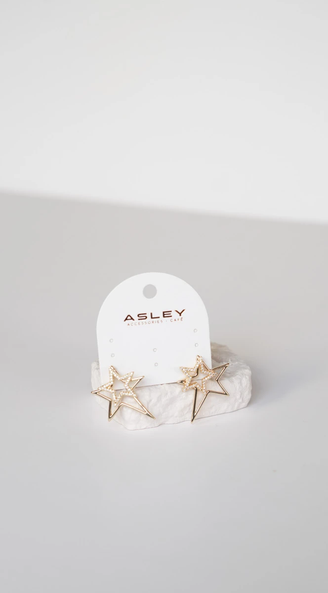 Taşlı ve Metal İkili Yıldız Tasarım Sabit Küpe