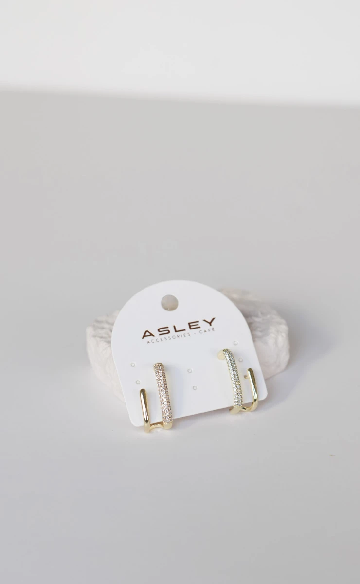 Taşlı Ve Metal Oval Halka Tasarım İkili Görünüm Sabit Küpe