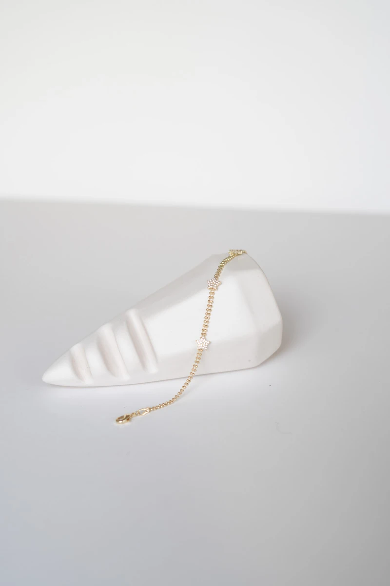 Taşlı Yıldız Detaylı Topçuk Zincir Tasarım Bileklik