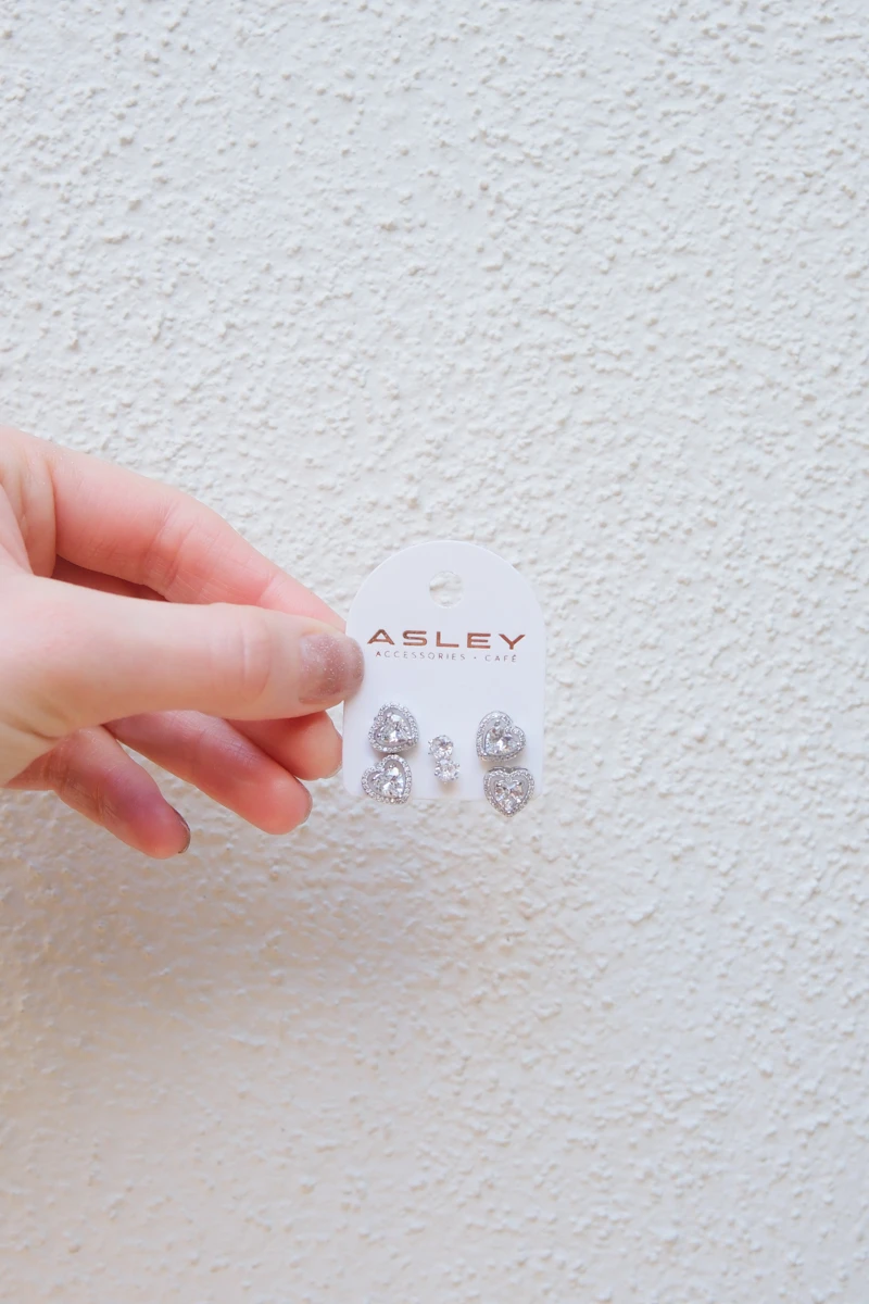 Çoklu Kalp Taş Tasarım Gümüş Küpe Seti