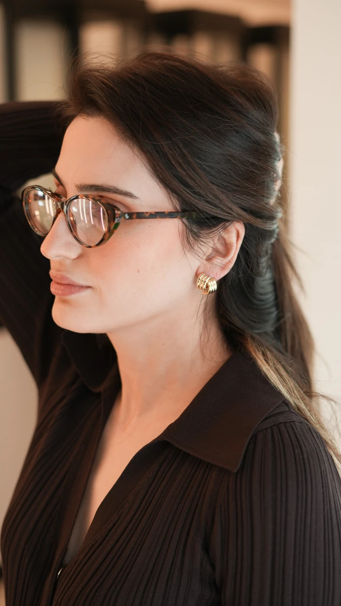 Çoklu Yarım Halka Birleşimli İkili Görünüm Küpe