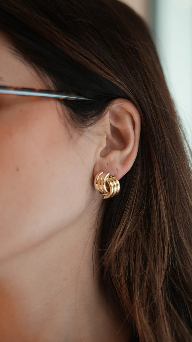 Çoklu Yarım Halka Birleşimli İkili Görünüm Küpe