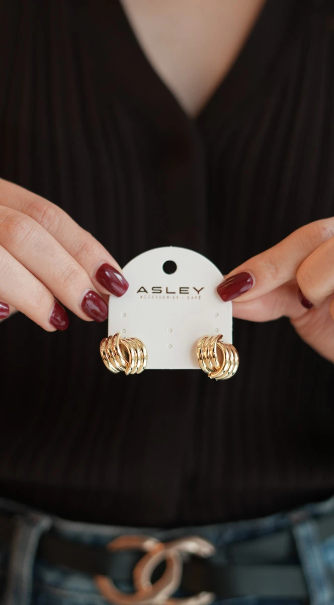 Çoklu Yarım Halka Birleşimli İkili Görünüm Küpe