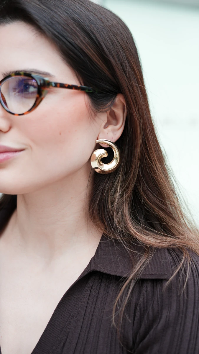 Dalga Tasarım Büyük Metal Küpe