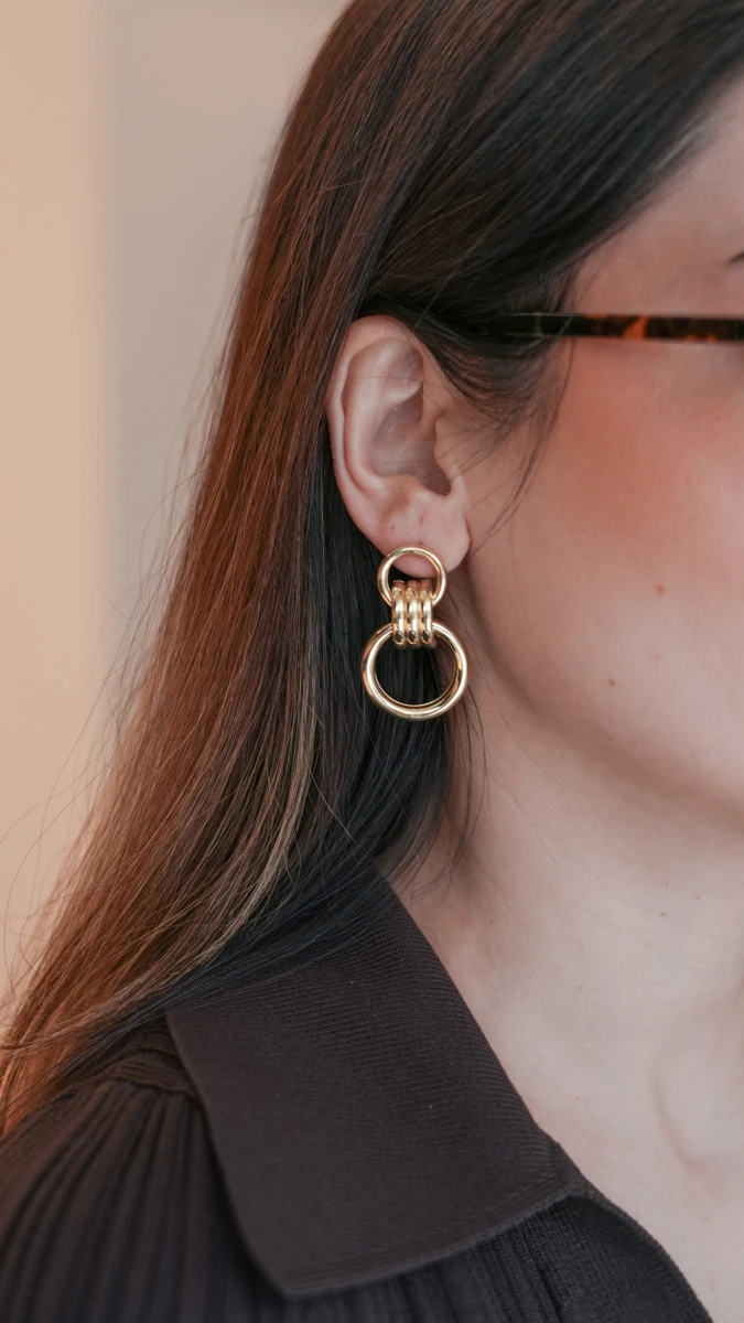 İkili Halka Birleşimli Metal Küpe