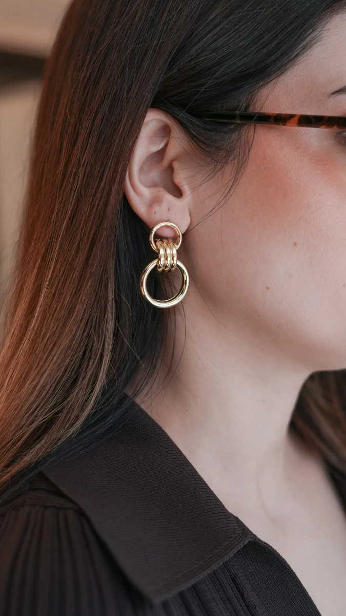 İkili Halka Birleşimli Metal Küpe