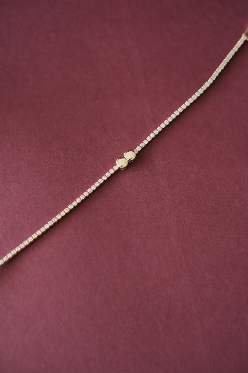 İkili Yuvarlak Plaka Detaylı Gold Su Yolu Bileklik