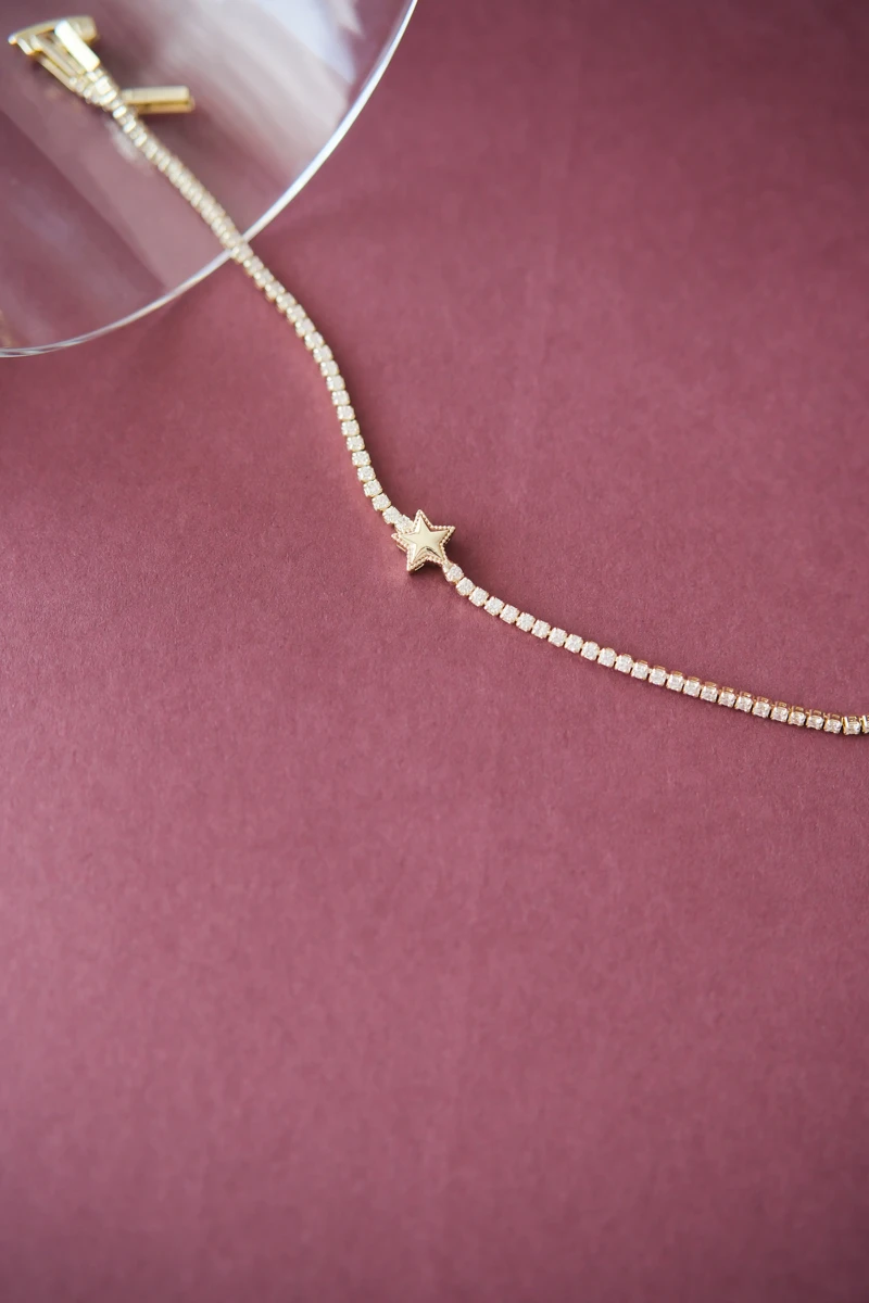 Metal Yıldız Detaylı Gold Su Yolu Bileklik