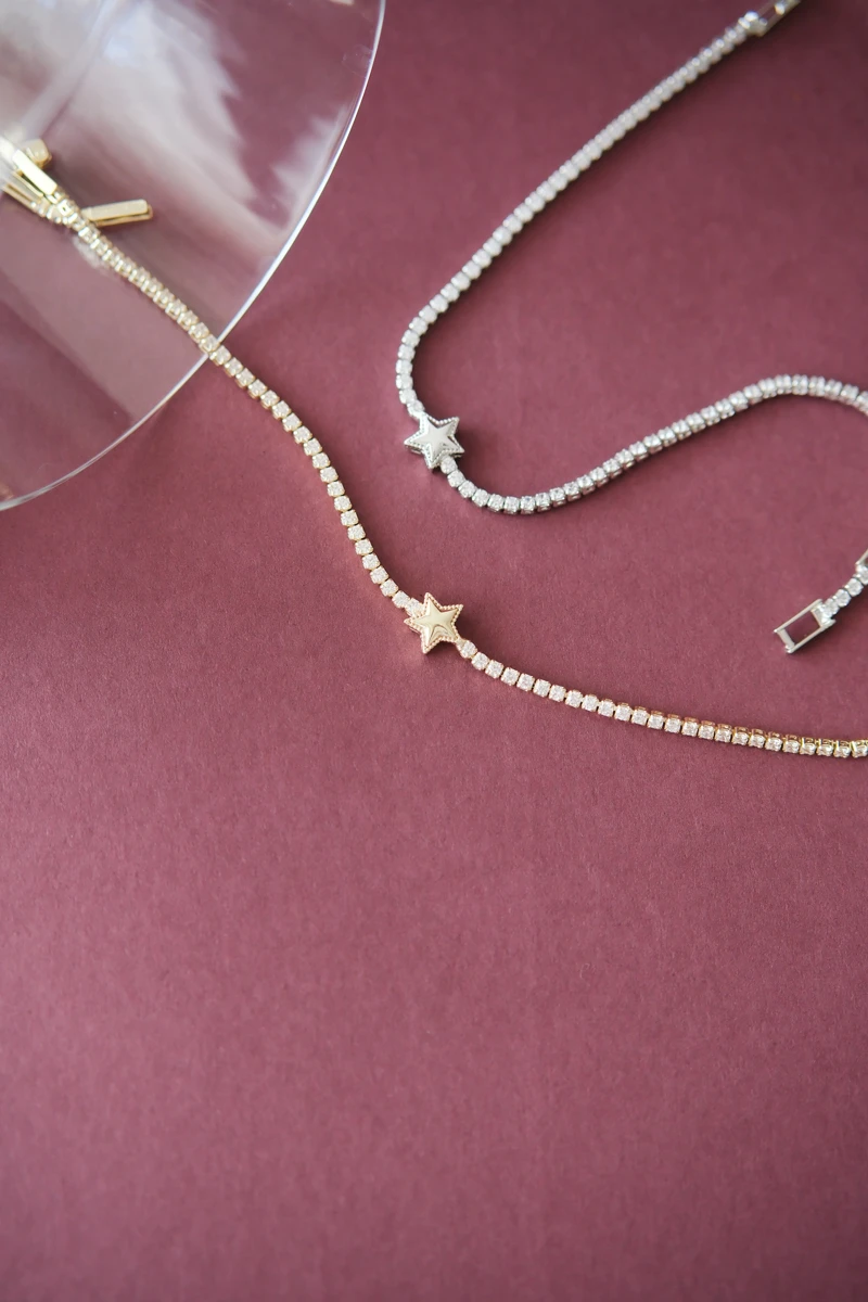 Metal Yıldız Detaylı Gümüş Su Yolu Bileklik