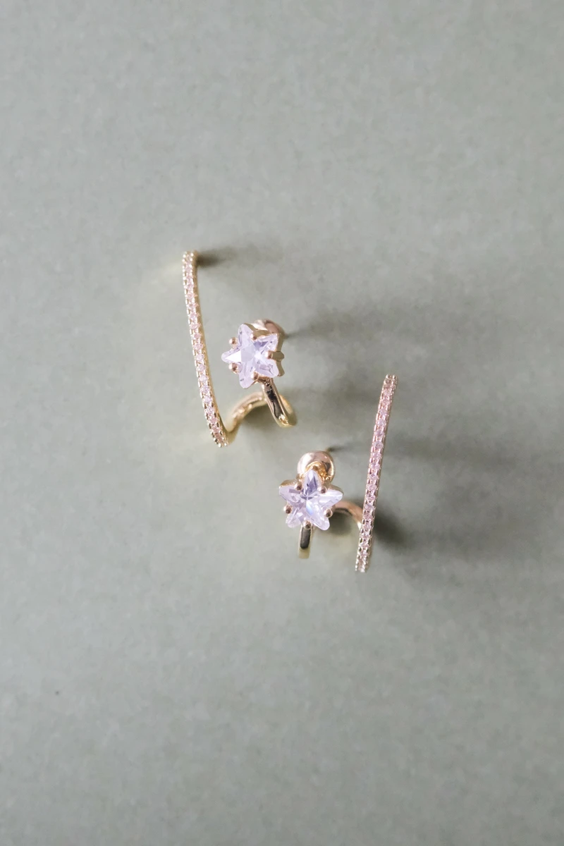 Yıldız Taş Detaylı İkili Görünüm Gold Küpe