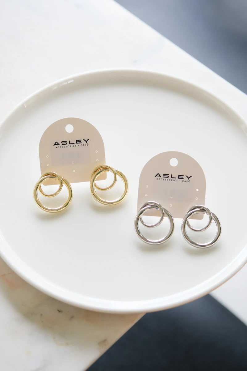 İkili Halka Birleşimli Gold Küpe