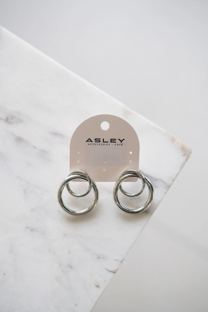 İkili Halka Birleşimli Gümüş Küpe