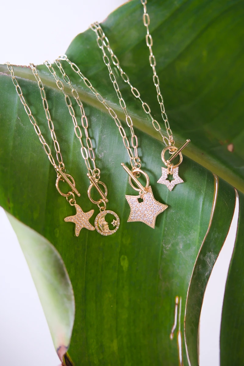 Ay Yıldız Detaylı Gold Kolye