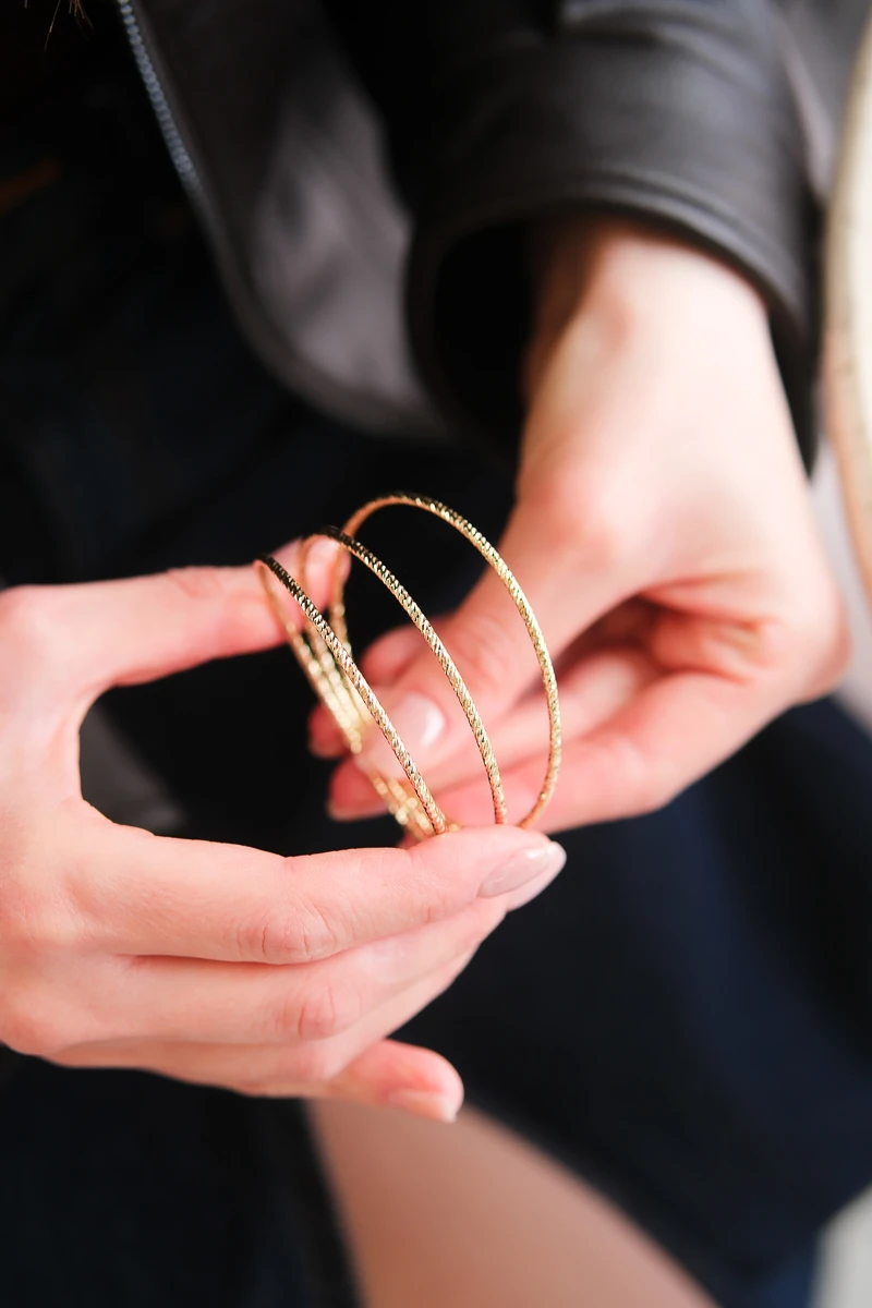 Desenli İnce Üçlü Bilezik Seti