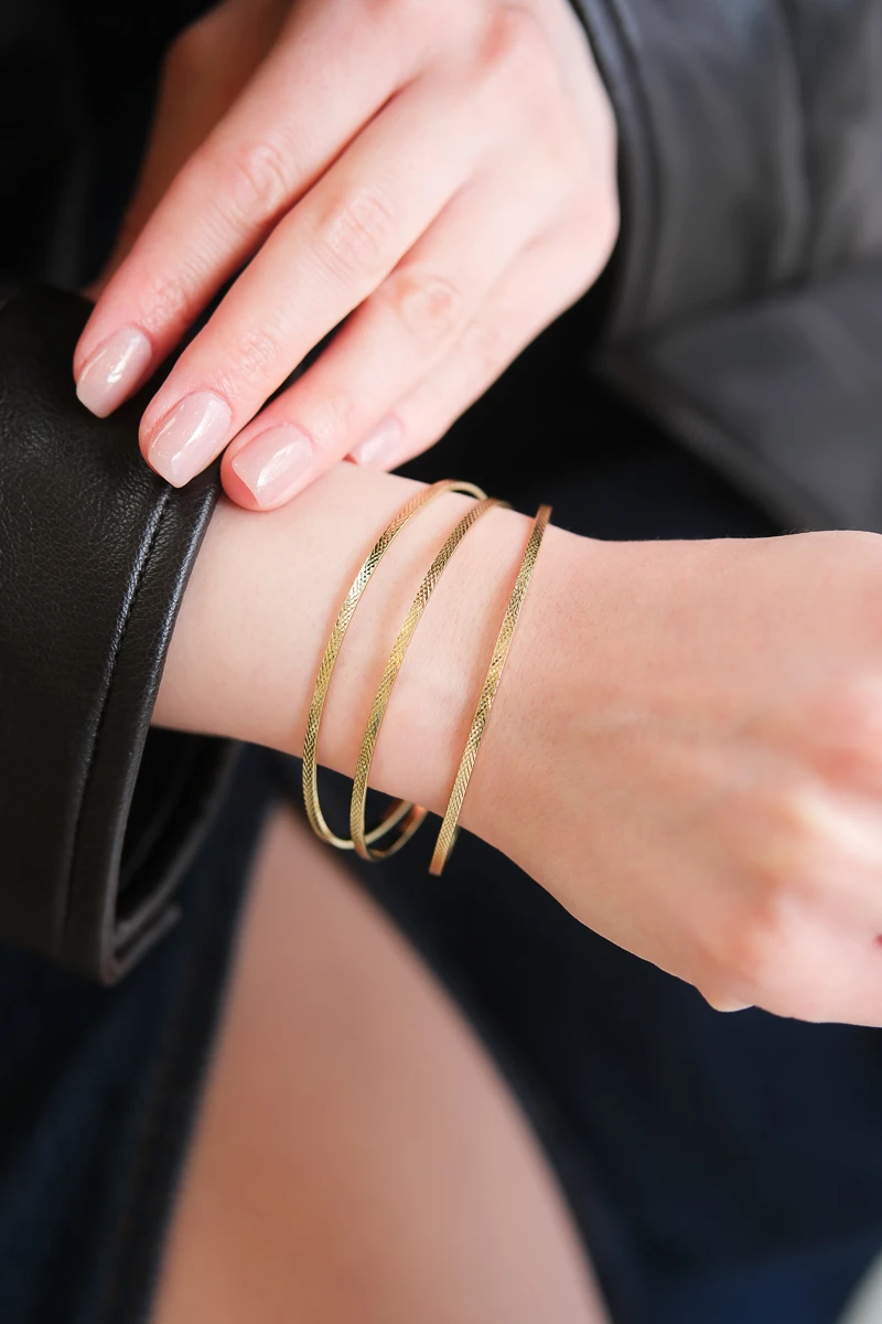 Desenli Kibrit Çöpü Tasarım Üçlü Bilezik Seti