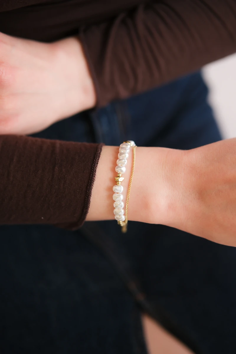 İnci Detaylı İkili Gold Bileklik